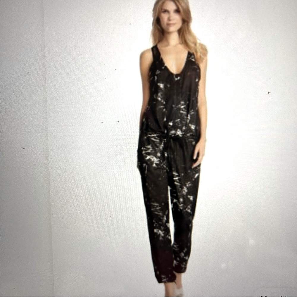 KIIND OF $98.00 Jumpsuit 'Naomi' Caviar/White Marbled, Mesh Trim, NWT, S…